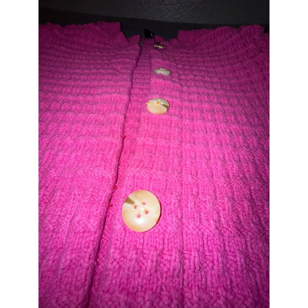 Ann Taylor Hot Pink waffle Knit Cardigan  button front  Grandmacore Cottage L - Picture 8 of 13